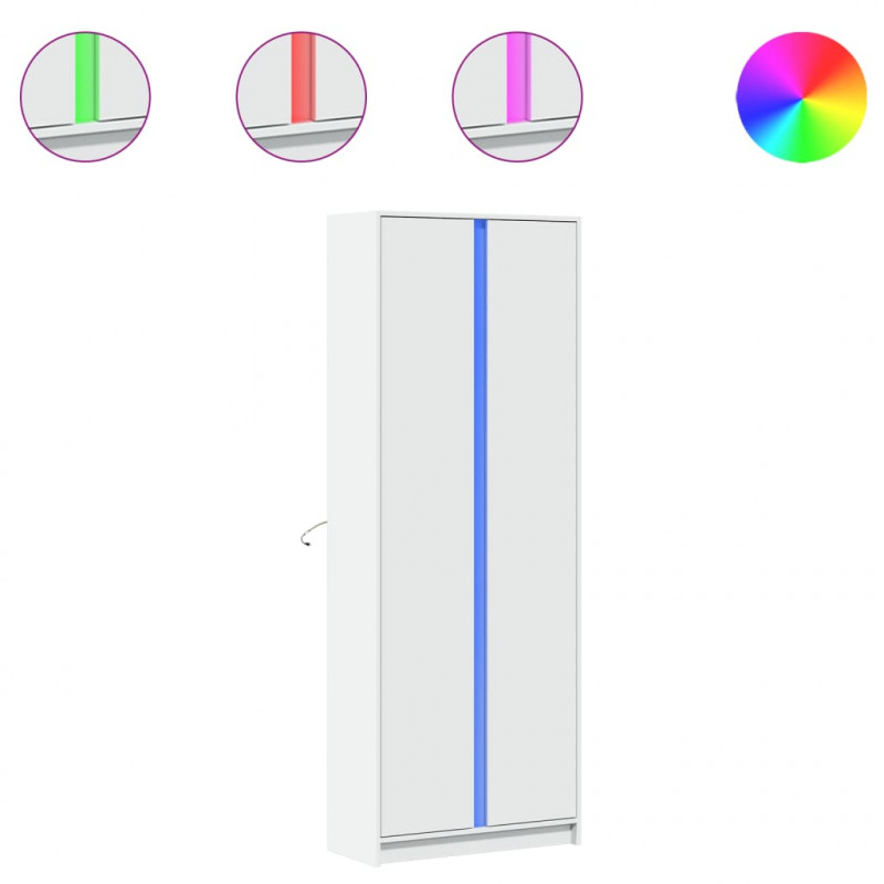 Wysoka szafka z LED, biała, 74x32,5x200 cm
