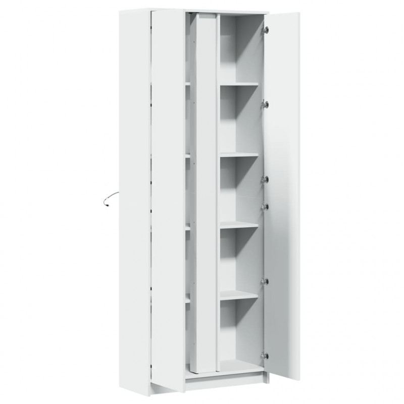 Wysoka szafka z LED, biała, 74x32,5x200 cm