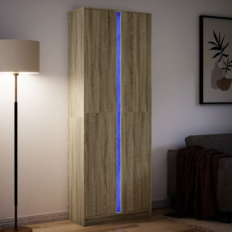 Wysoka szafka z LED, dąb sonoma, 74x32,5x200 cm
