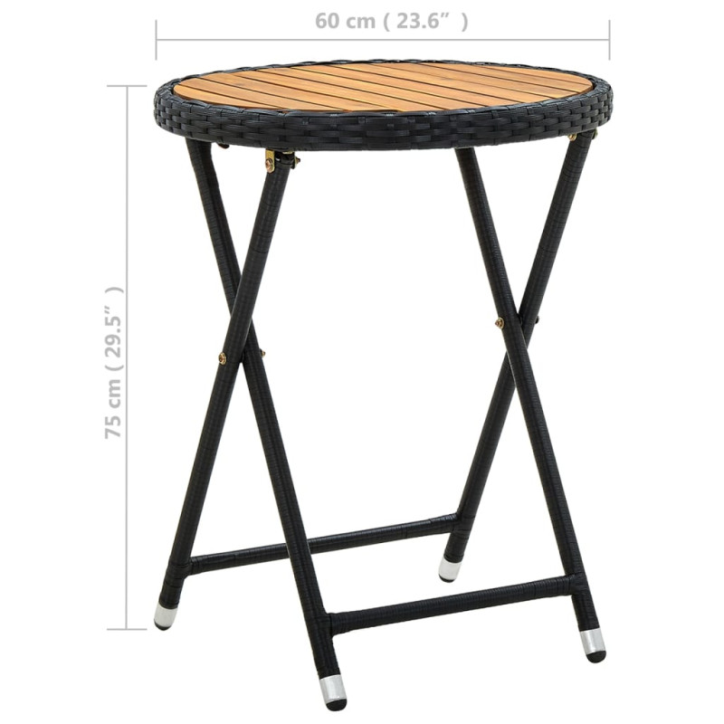 Stolik herbaciany, czarny, 60 cm, rattan PE i drewno akacjowe