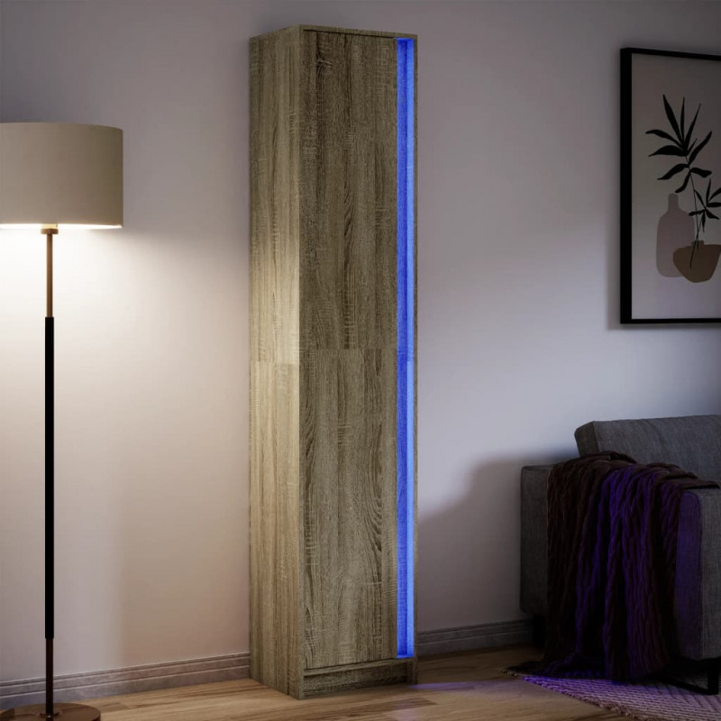 Wysoka szafka z LED, dąb sonoma, 41,5x32,5x200 cm