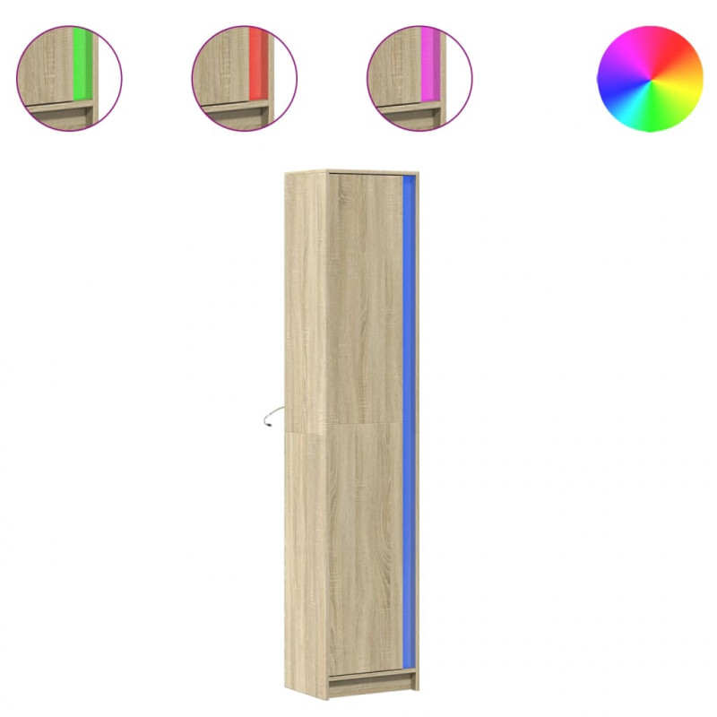 Wysoka szafka z LED, dąb sonoma, 41,5x32,5x200 cm