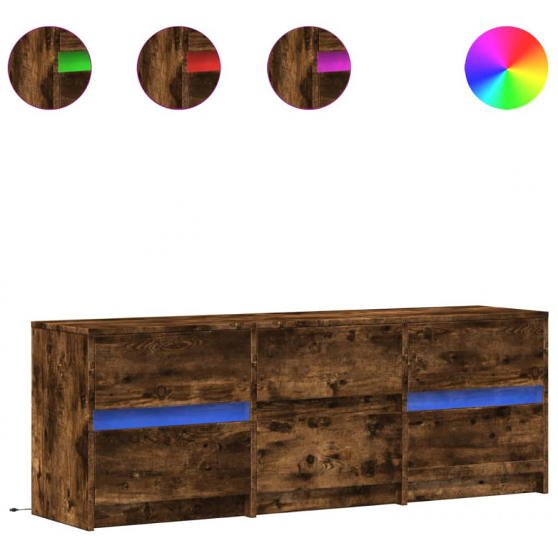 Szafka pod TV z LED, przydymiony dąb, 140x34x50 cm