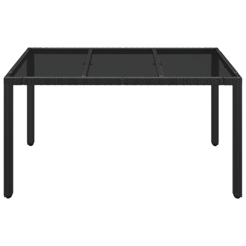 Stół ogrodowy ze szklanym blatem, czarny, 150x90x75cm rattan PE