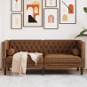 Sofa Chesterfield z wałkami, 2-os., brązowa, sztuczny zamsz