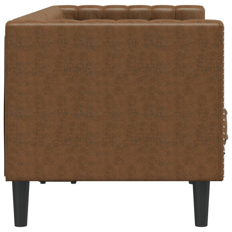 Sofa Chesterfield z wałkami, 2-os., brązowa, sztuczny zamsz