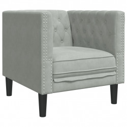 Fotel Chesterfield, jasnoszary, tapicerowany aksamitem