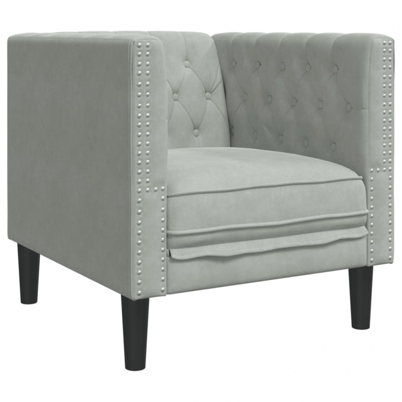 Fotel Chesterfield, jasnoszary, tapicerowany aksamitem