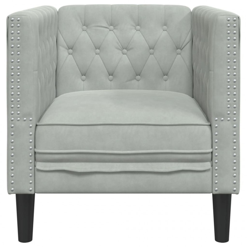 Fotel Chesterfield, jasnoszary, tapicerowany aksamitem