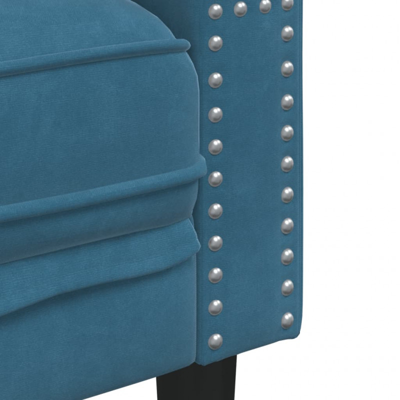 Sofa Chesterfield z wałkami, trzyosobowa, niebieska, aksamit