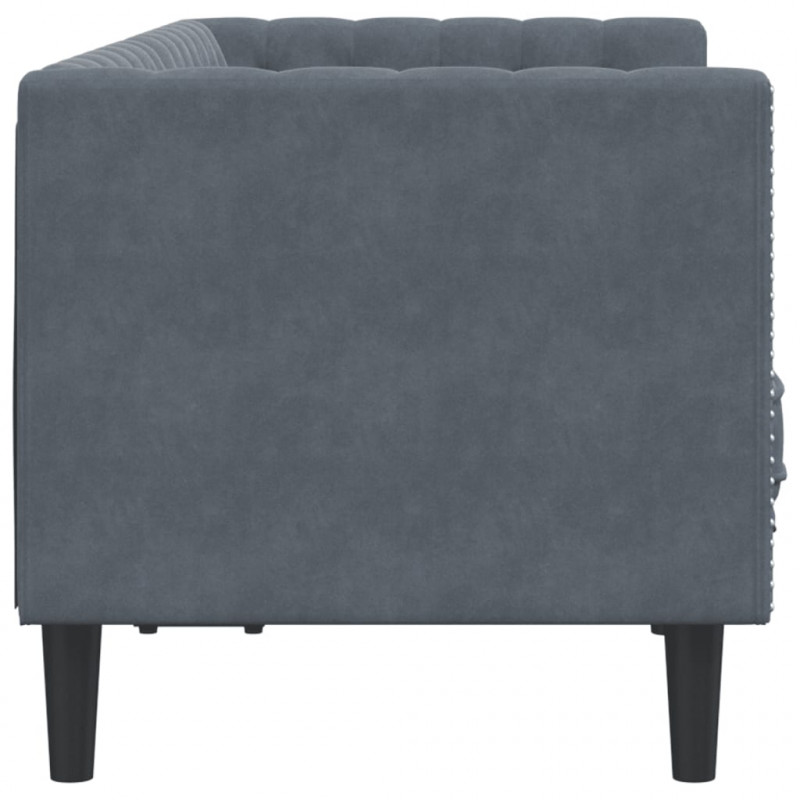 Sofa Chesterfield z wałkami, dwuosobowa, ciemnoszara, aksamit