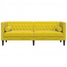 Sofa Chesterfield z wałkami, trzyosobowa, żółta, aksamit