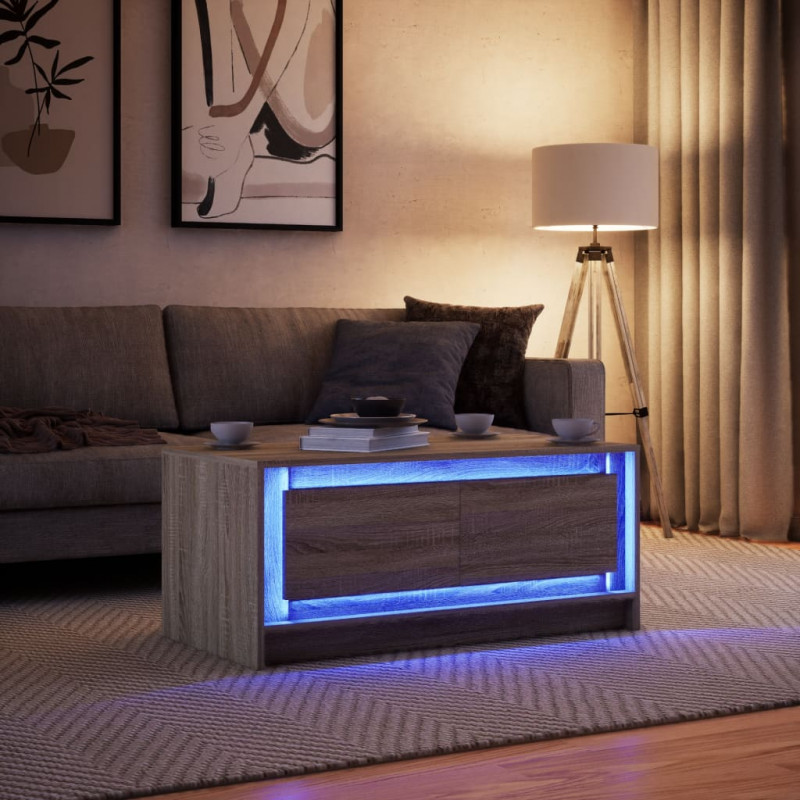 Stolik kawowy z LED, dąb sonoma, materiał drewnopochodny