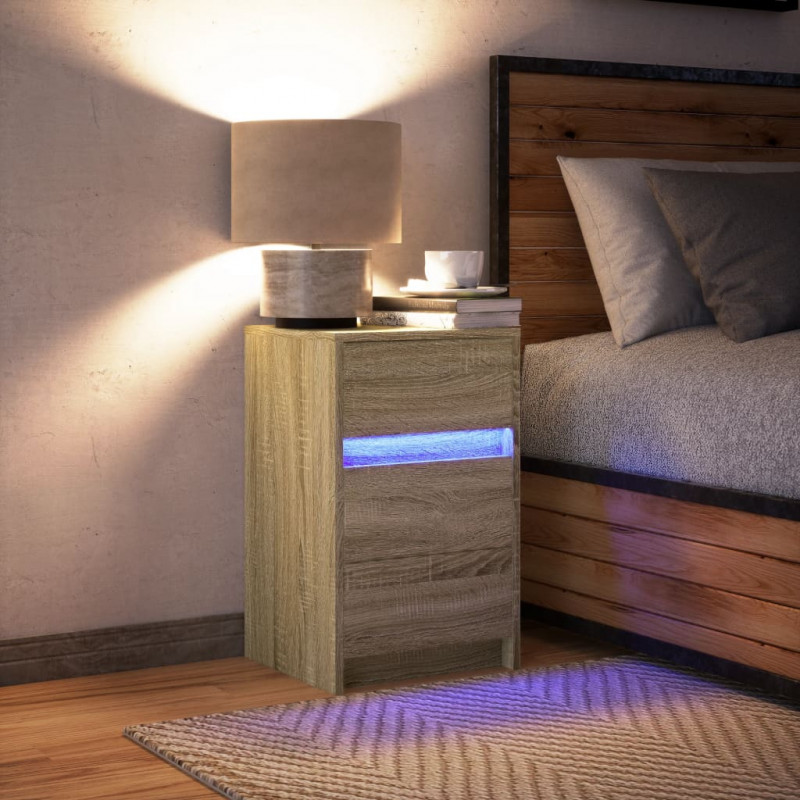 Szafka nocna z LED, kolor dąb sonoma, materiał drewnopochodny