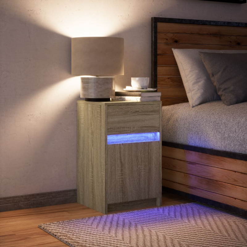 Szafka nocna z LED, kolor dąb sonoma, materiał drewnopochodny