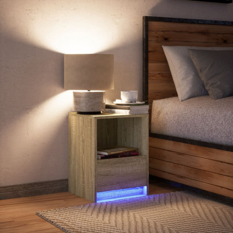 Szafka nocna z LED, kolor dąb sonoma, materiał drewnopochodny