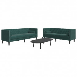 2-cz. wypoczynek Chesterfield z wałkami, ciemnozielony, aksamit