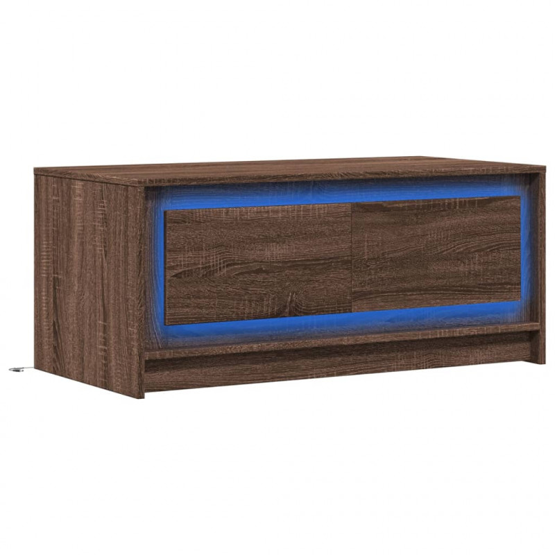 Stolik kawowy z LED, brązowy dąb, materiał drewnopochodny