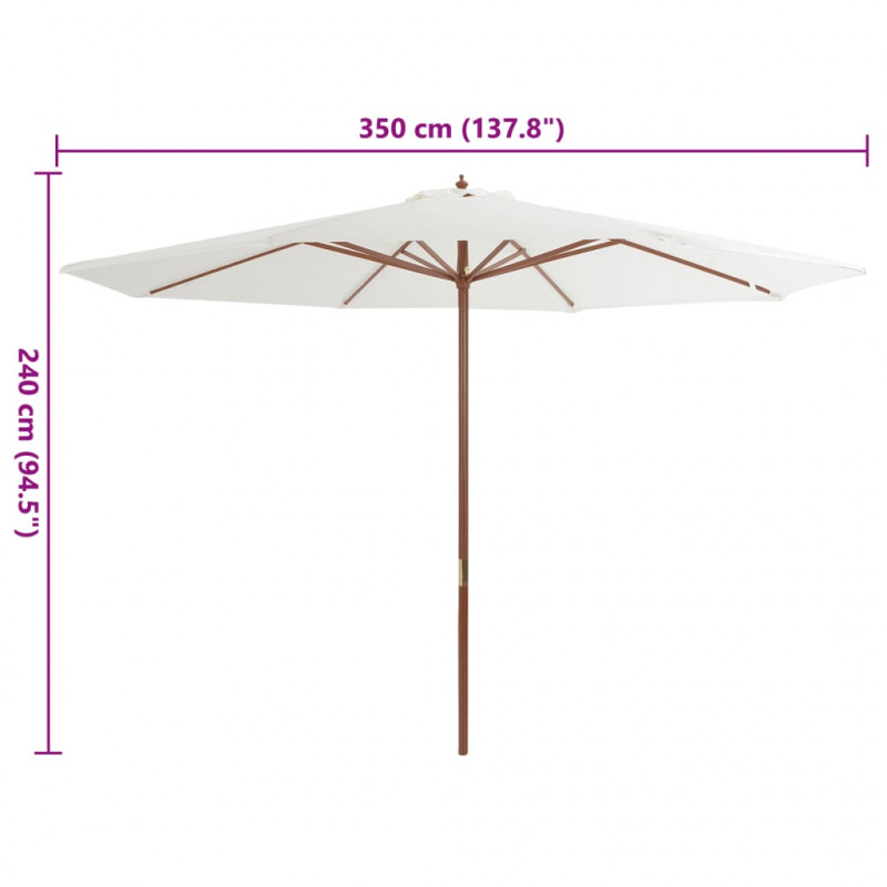 Parasol ogrodowy na drewnianym słupku, 350 cm, piaskowa biel