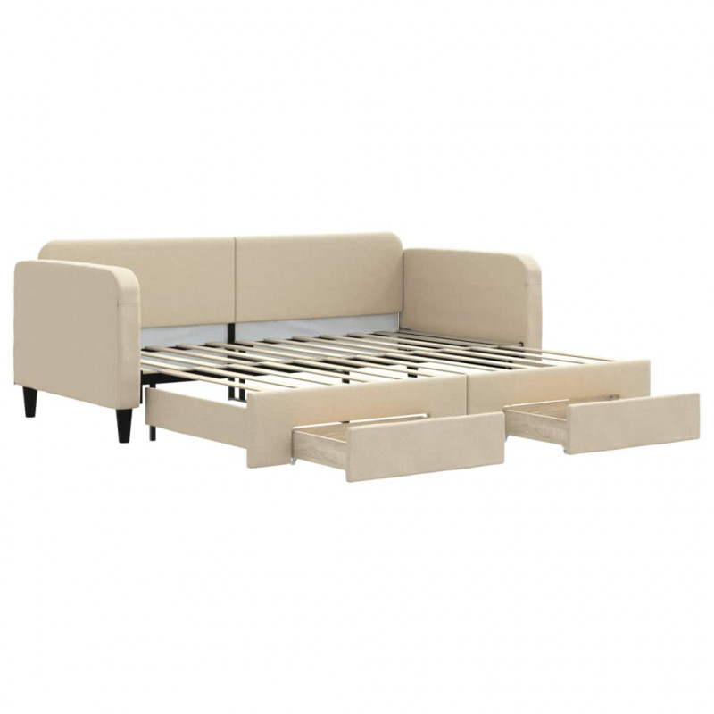 Sofa rozsuwana z szufladami, kremowa, 90x200 cm, tkanina