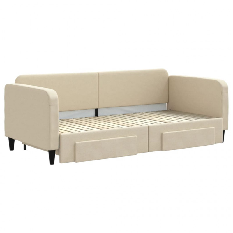 Sofa rozsuwana z szufladami, kremowa, 90x200 cm, tkanina