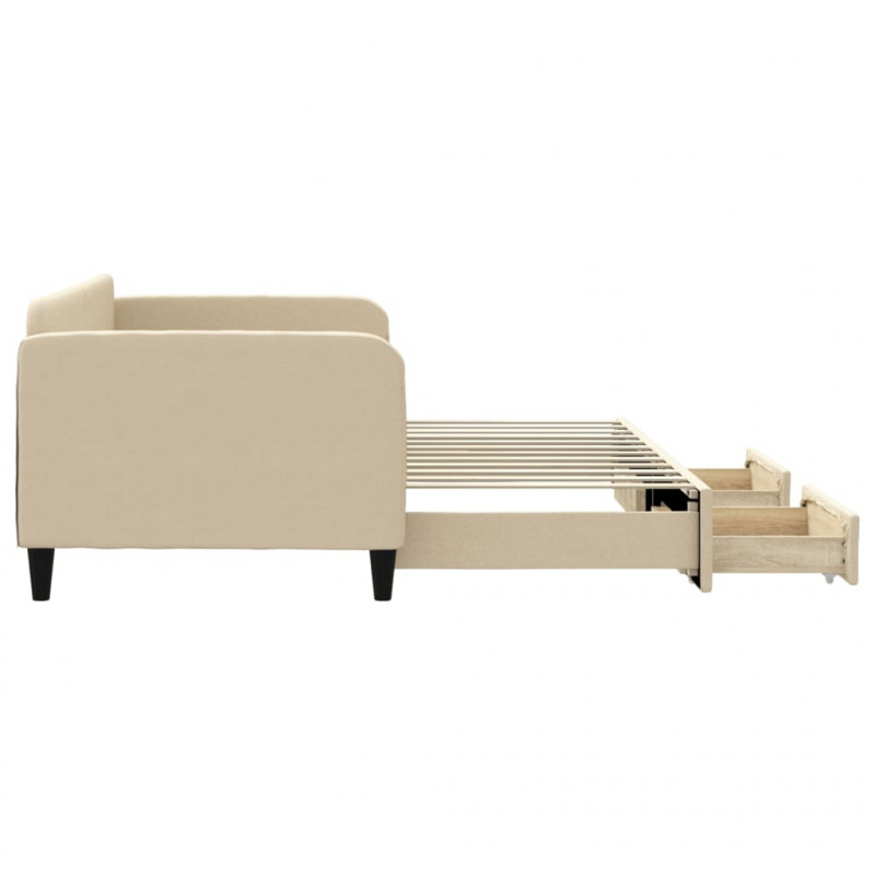 Sofa rozsuwana z szufladami, kremowa, 90x200 cm, tkanina