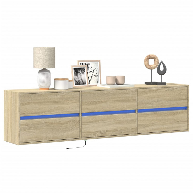 Ścienna szafka pod TV, z LED, dąb sonoma, 180x31x45 cm