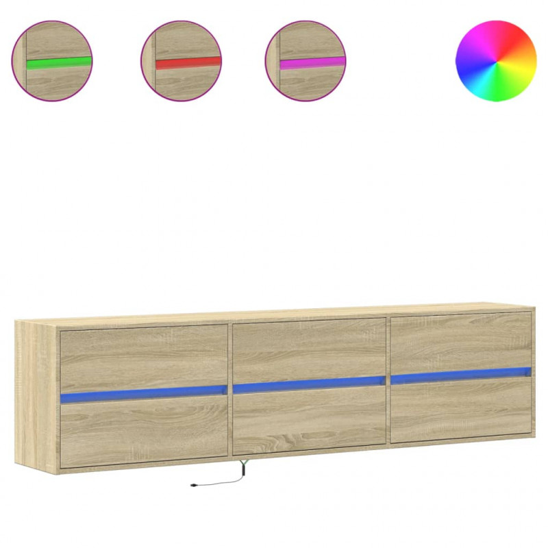 Ścienna szafka pod TV, z LED, dąb sonoma, 180x31x45 cm