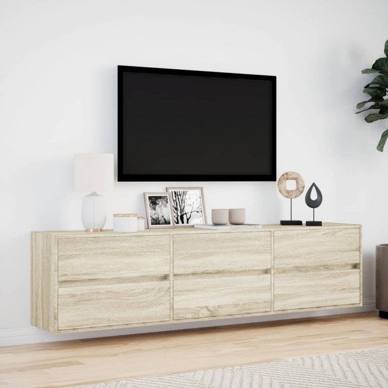 Ścienna szafka pod TV, z LED, dąb sonoma, 180x31x45 cm