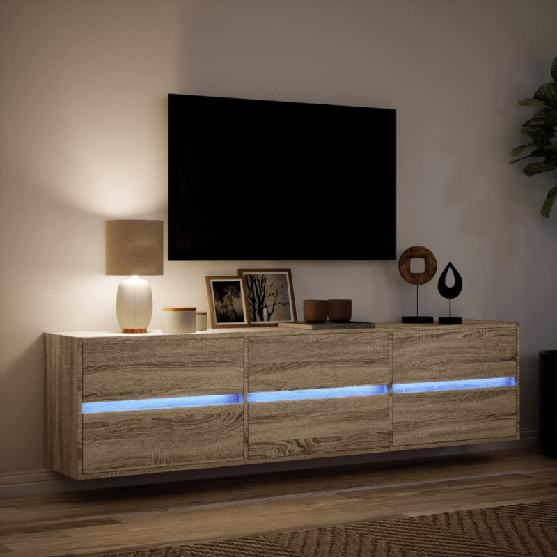 Ścienna szafka pod TV, z LED, dąb sonoma, 180x31x45 cm