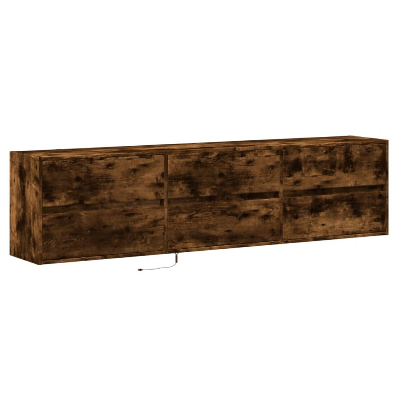 Ścienna szafka pod TV, z LED, przydymiony dąb, 180x31x45 cm