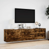 Ścienna szafka pod TV, z LED, przydymiony dąb, 180x31x45 cm