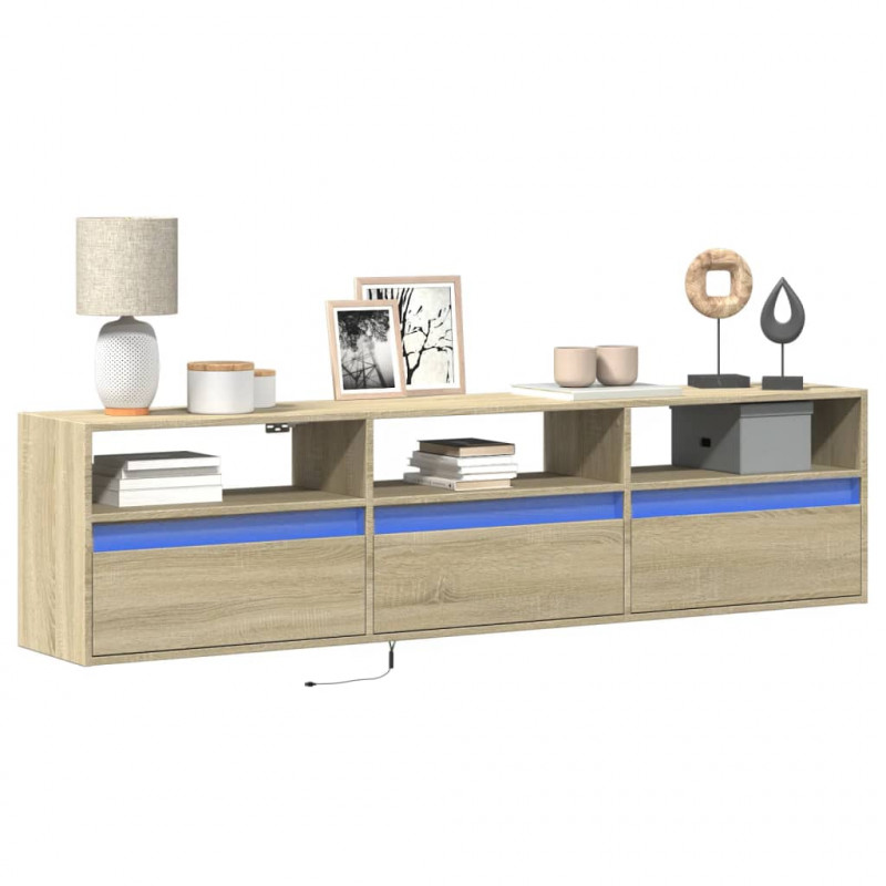 Ścienna szafka pod TV, z LED, dąb sonoma, 180x31x45 cm