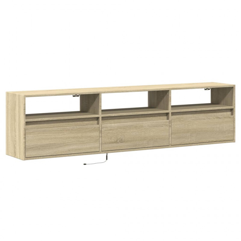 Ścienna szafka pod TV, z LED, dąb sonoma, 180x31x45 cm