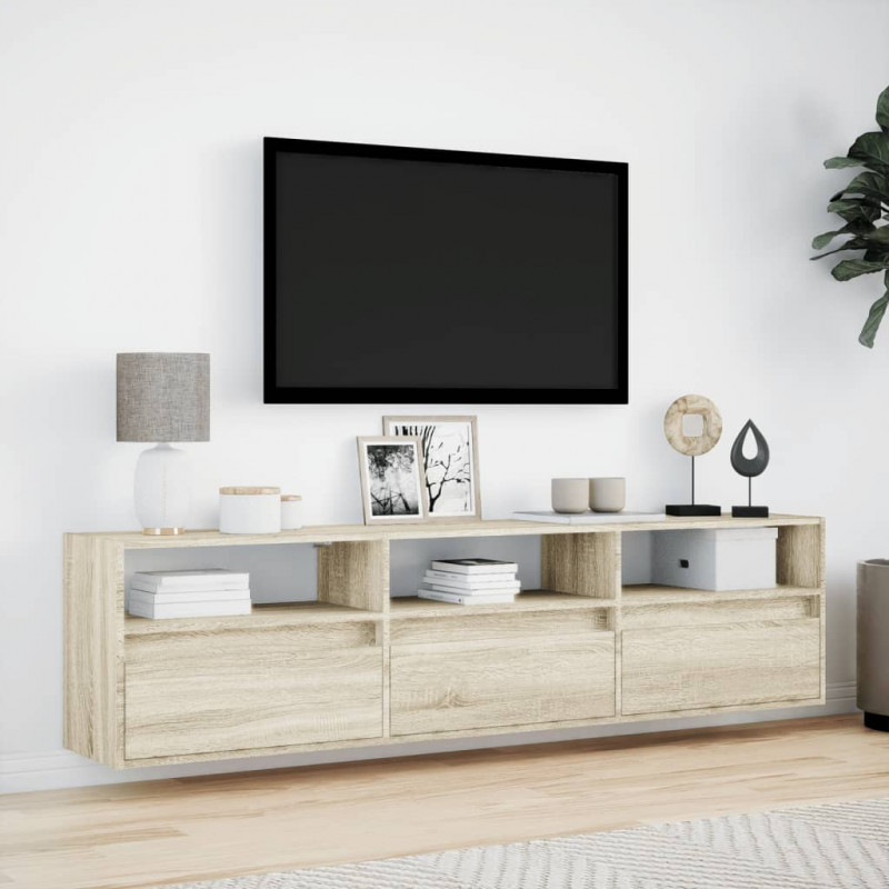 Ścienna szafka pod TV, z LED, dąb sonoma, 180x31x45 cm