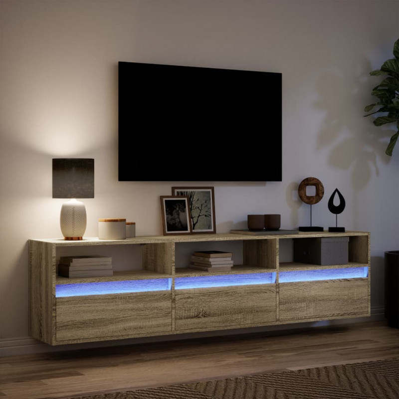 Ścienna szafka pod TV, z LED, dąb sonoma, 180x31x45 cm