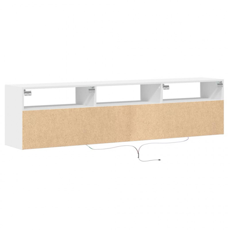 Ścienna szafka pod TV, z LED, biała, 180x31x45 cm