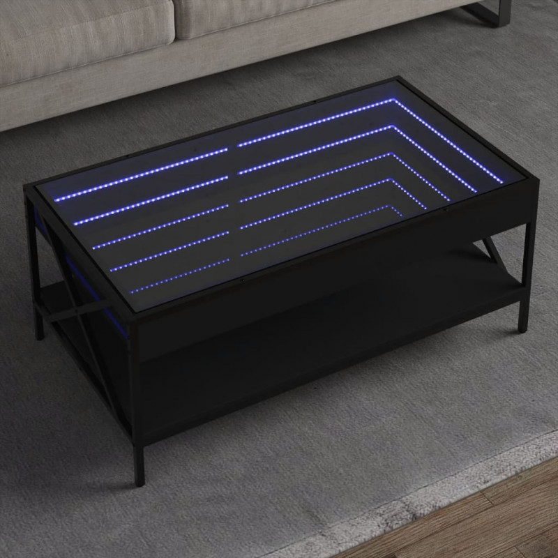 Stolik kawowy z LED Infinity, czarny, 90x50x38 cm