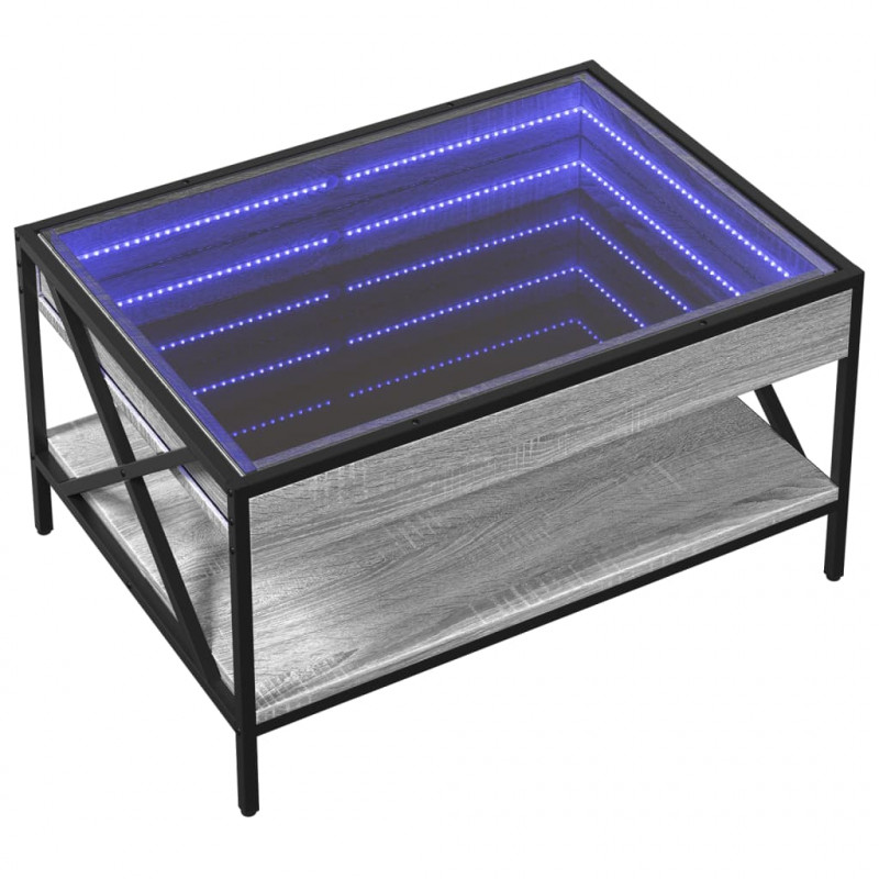 Stolik kawowy z LED Infinity, szary dąb sonoma, 70x50x38 cm