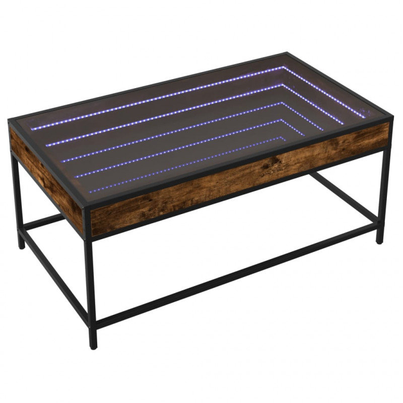Stolik kawowy z LED Infinity, przydymiony dąb, 90x50x41 cm