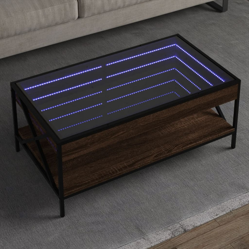 Stolik kawowy z LED Infinity, brązowy dąb, 90x50x38 cm