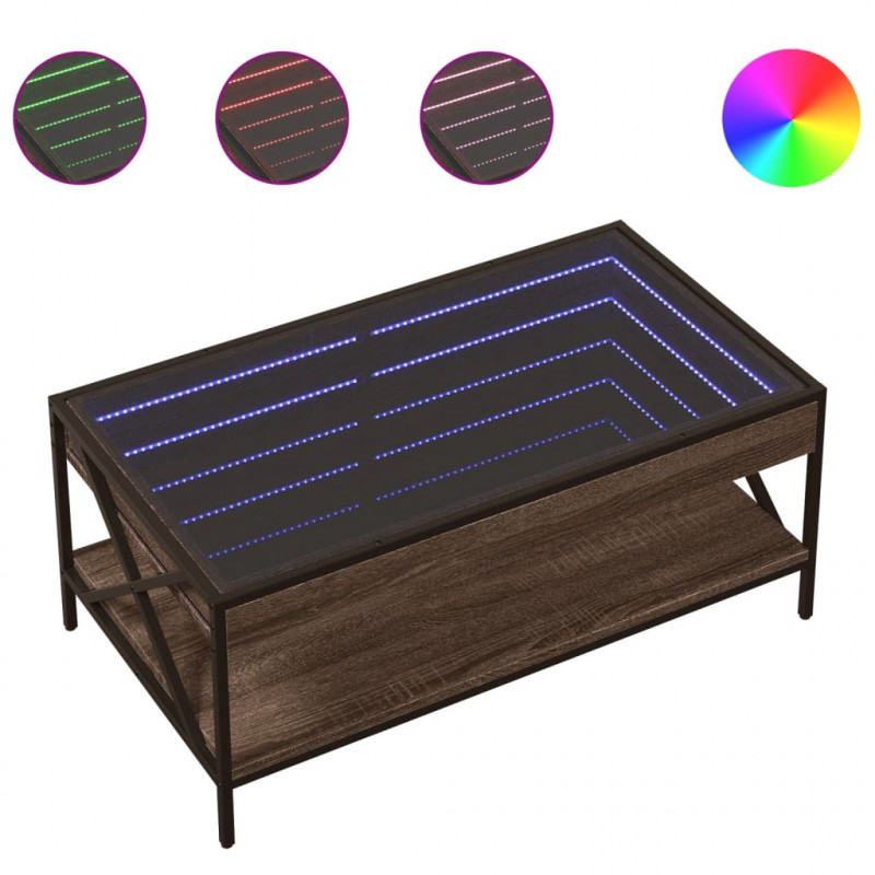 Stolik kawowy z LED Infinity, brązowy dąb, 90x50x38 cm