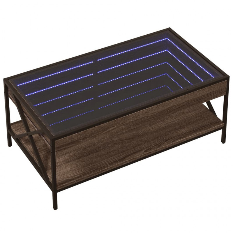 Stolik kawowy z LED Infinity, brązowy dąb, 90x50x38 cm