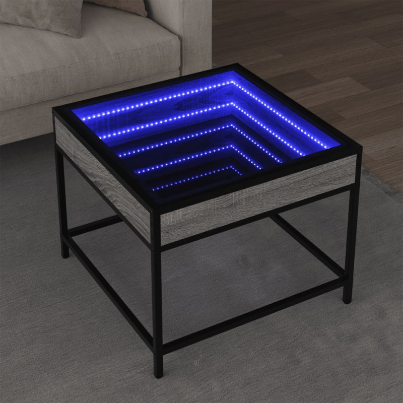 Stolik kawowy z LED Infinity, szary dąb sonoma, 50x50x41 cm