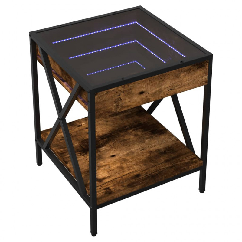 Stolik kawowy z LED Infinity, przydymiony dąb, 40x40x49 cm