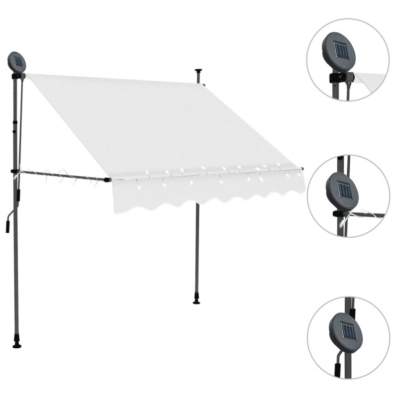 Ręcznie zwijana markiza z LED, 200 cm, kremowa