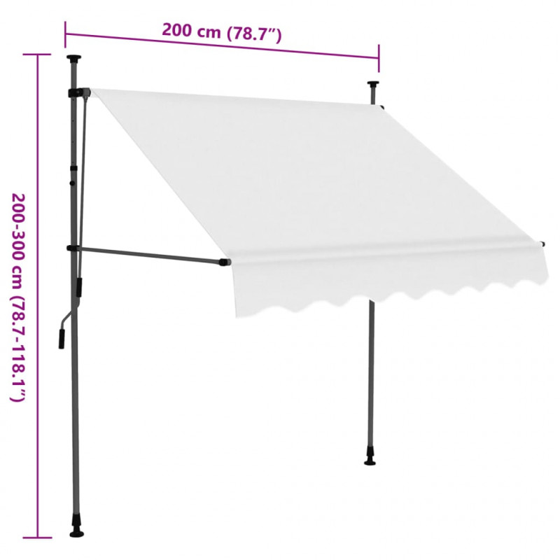 Ręcznie zwijana markiza z LED, 200 cm, kremowa