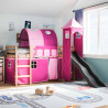Dziecięce łóżko na antresoli, z wieżą, różowe, 90x190 cm