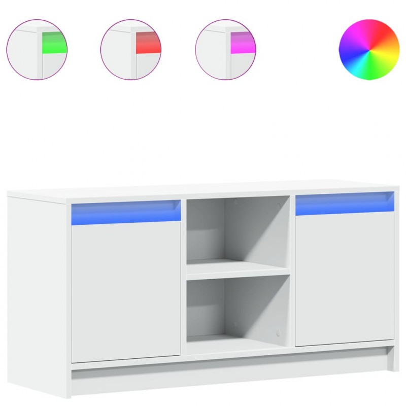 Szafka TV z LED, biała, 100x34x50 cm, materiał drewnopochodny