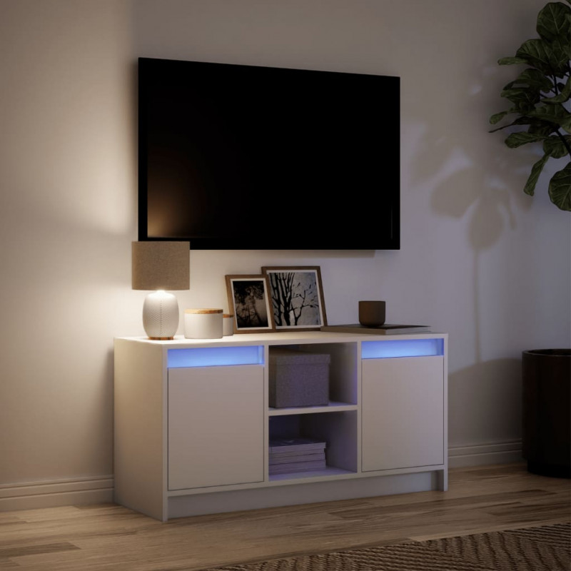 Szafka TV z LED, biała, 100x34x50 cm, materiał drewnopochodny